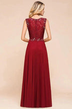 Elegant Crew Neck aline Beading Evening Dress Sleeveless Lace Floor Length Party Dress