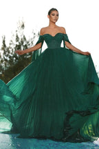 Elegant Dark Green Off-the-shoulder Sequined A-line Prom Dress