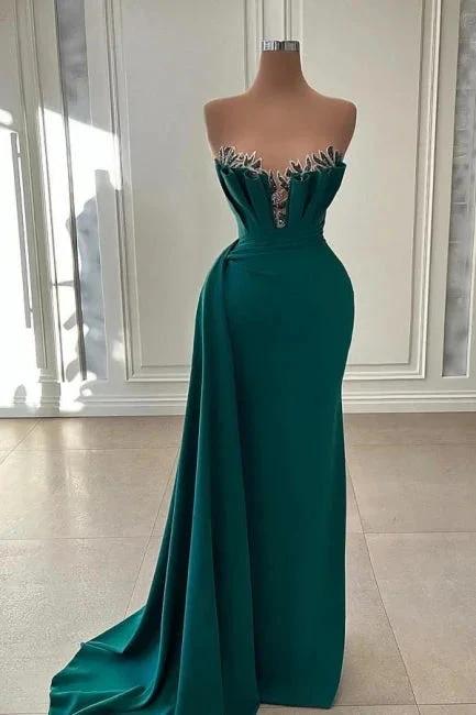 Elegant Dark Green Strapless Mermaid Long Prom Dress Evening Gowns
