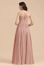 Elegant Dusty Pink Sleeveless Floral Lace Bridesmaid Dress Side Split Party Dress
