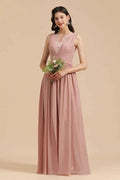Elegant Dusty Pink Sleeveless Floral Lace Bridesmaid Dress Side Split Party Dress