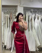 Elegant Evening Dresses Long Wine Red | Prom dresses with sleeves