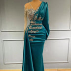 Elegant floor-length evening dress prom dresses with sleeves