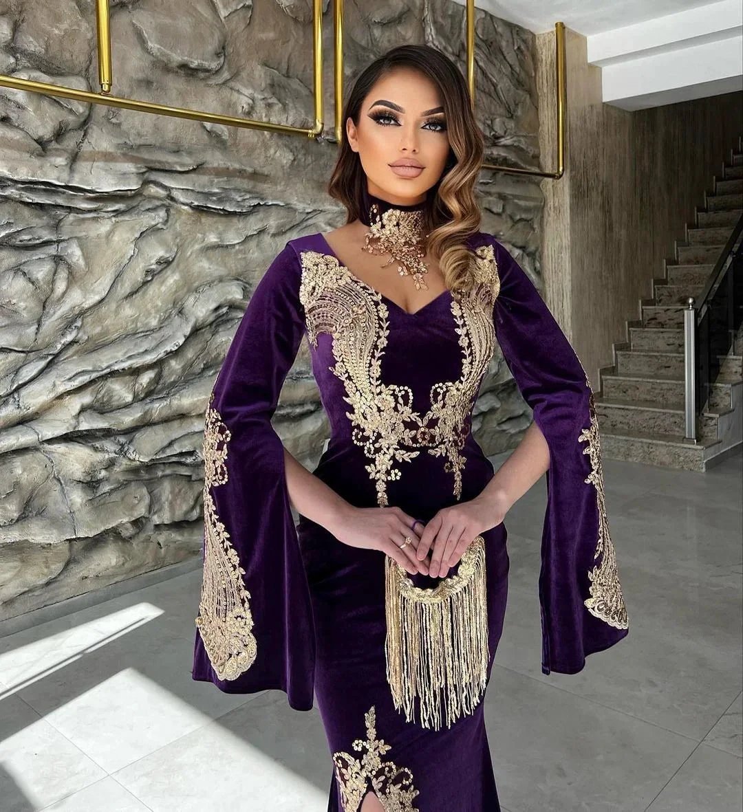 Elegant Floor Length Sweetheart Long Sleeves Mermaid Prom Dress with Split
