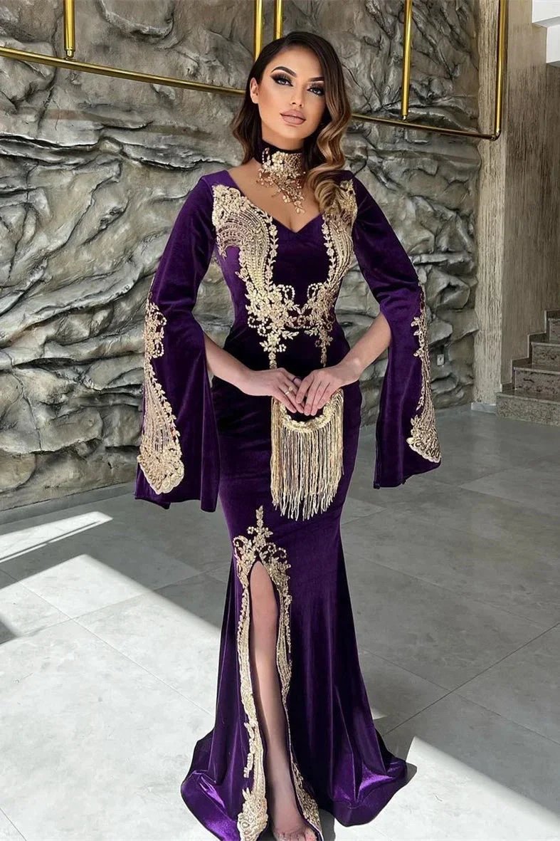 Elegant Floor Length Sweetheart Long Sleeves Mermaid Prom Dress with Split