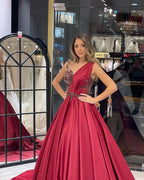Elegant Floor Length Sweetheart Sleeveless A-Line Satin Wedding Dress with Ruffles
