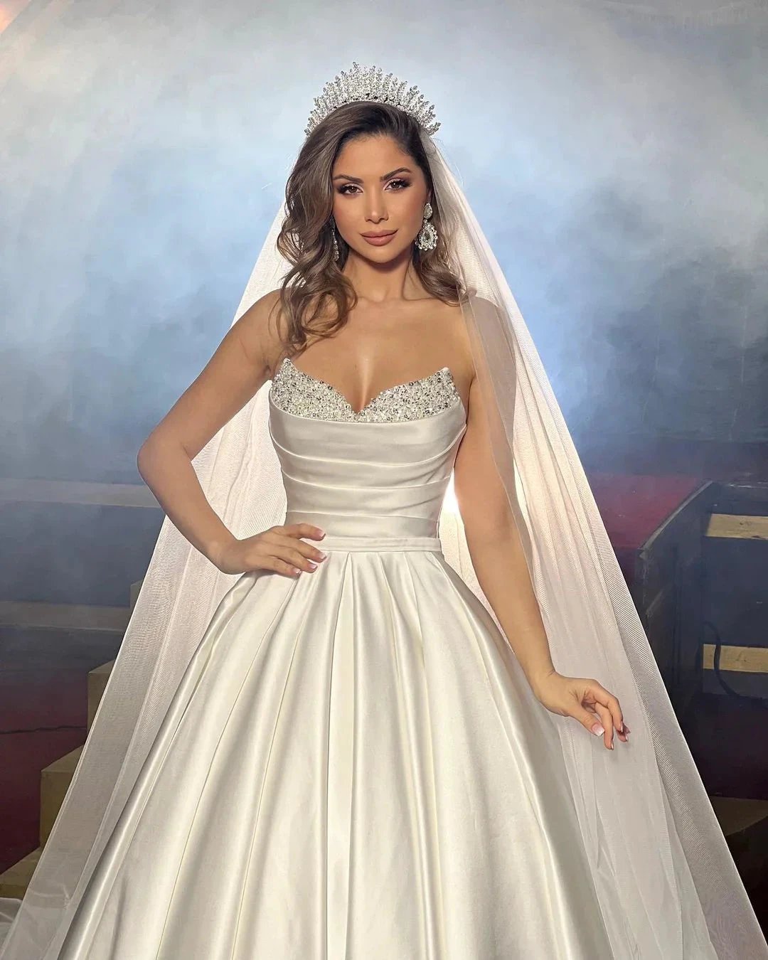 Elegant FloorLength Sleeveless A Line Satin Wedding Dress With Beads