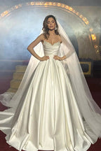 Elegant FloorLength Sleeveless A Line Satin Wedding Dress With Beads