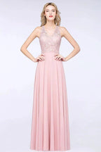 Elegant Floral Appliques aline Bridesmaid Dress Dusty Pink Chiffon FloorLength Formal Dress