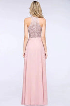 Elegant Floral Appliques aline Bridesmaid Dress Dusty Pink Chiffon FloorLength Formal Dress