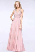Elegant Floral Appliques aline Bridesmaid Dress Dusty Pink Chiffon FloorLength Formal Dress