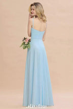 Elegant Front Split Bridesmaid Dress Garden Spaghetti Straps V-neck Floor Length Dress