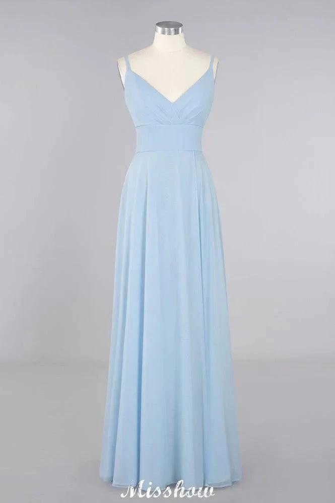 Elegant Front Split Bridesmaid Dress Garden Spaghetti Straps V-neck Floor Length Dress