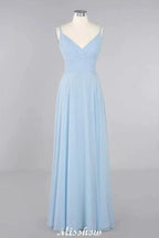 Elegant Front Split Bridesmaid Dress Garden Spaghetti Straps V-neck Floor Length Dress
