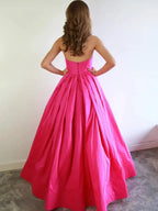 Elegant Fuchsia Long A-line Sweetheart Satin Graduation Formal Prom Dresses
