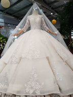 Elegant Half Sleeves Ball Gown Lace Layer Wedding Dress  WD380