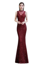 Elegant Illusion Neck Burgundy Sleeveless Mermaid Prom Dress