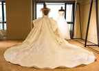 Elegant Illusion neck Cap Sleeve Appliques Tulle A-line Princess Wedding Dress