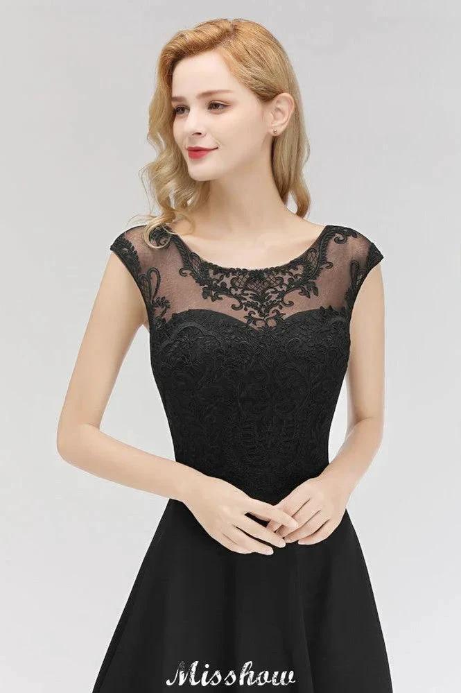 Elegant Jewel Sleeveless floor-Length A-line Lace Black Bridesmaid Dress