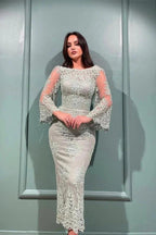 Elegant Lace Mermaid Evening Dresses With Long Sleeves