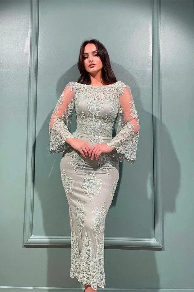 Elegant Lace Mermaid Evening Dresses With Long Sleeves