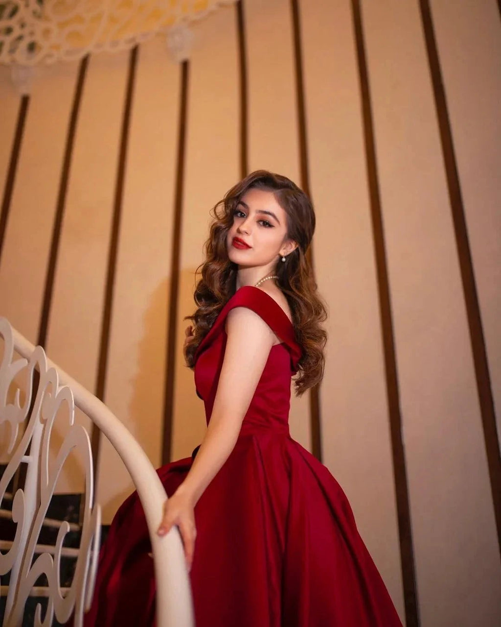 Elegant Long A-line Off-the-shoulder Satin Red Prom Dress