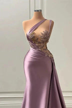 Elegant Long A-line One Shoulder Sleeveless Prom Dress With Appliques