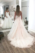 Elegant Long A-line Sweetheart Appliques Lace Tulle Wedding Dress