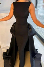 Elegant Long Black Evening Dresses Simple Drom Dresses With Detachable Train