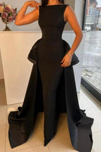 Elegant Long Black Evening Dresses Simple Drom Dresses With Detachable Train