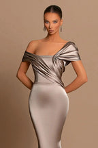 Elegant Long Mermaid Off-the-shoulder Satin Formal Prom Dresses