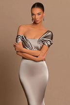 Elegant Long Mermaid Off-the-shoulder Satin Formal Prom Dresses