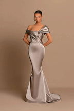 Elegant Long Mermaid Off-the-shoulder Satin Formal Prom Dresses
