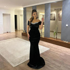 Elegant Long Mermaid Off the Shoulder Velvet Formal Prom Dresses with Sleeves