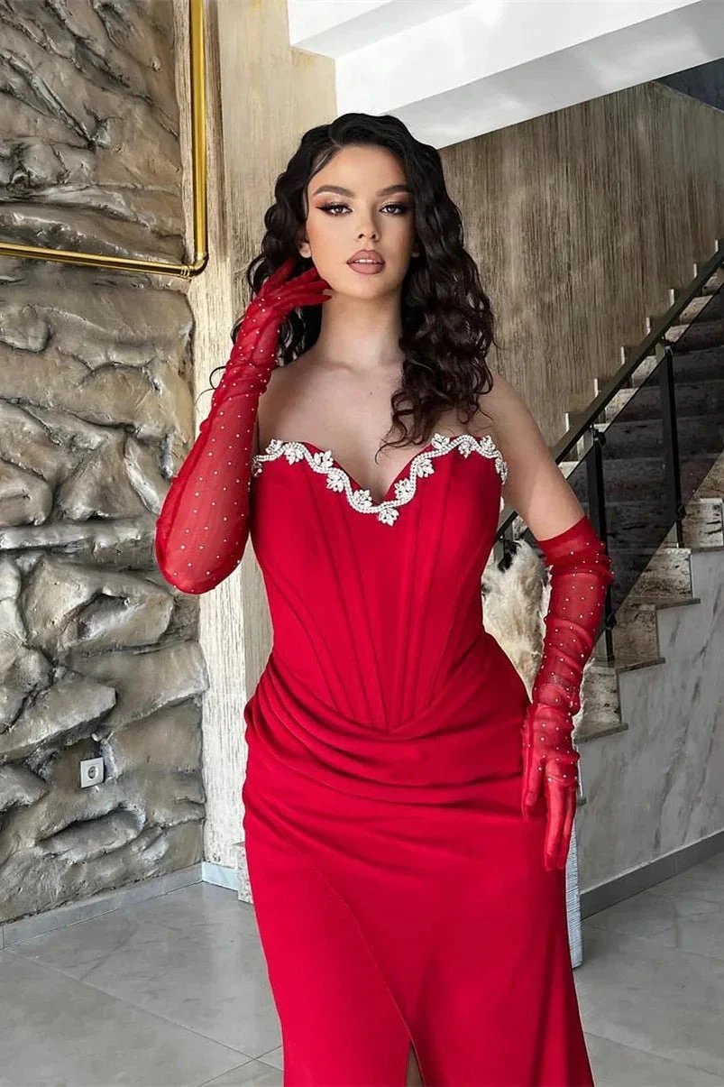 Elegant Long Mermaid Sweetheart Slevveless Floor Length Prom Dress With Slit