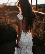 Elegant Long Mermaid Sweetheart Tulle Lace Backless Wedding Dress