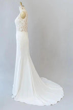 Elegant Long Mermaid V-neck Lace Backless Wedding Dress