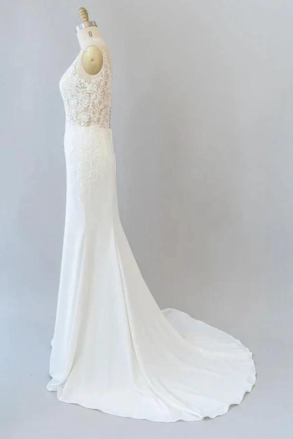 Elegant Long Mermaid V-neck Lace Backless Wedding Dress