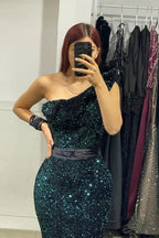 Elegant Long One Shoulder Mermaid Prom Dress With Beading