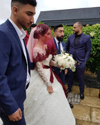 Elegant Long Princess Tulle Lace Wedding Dresses with Sleeves