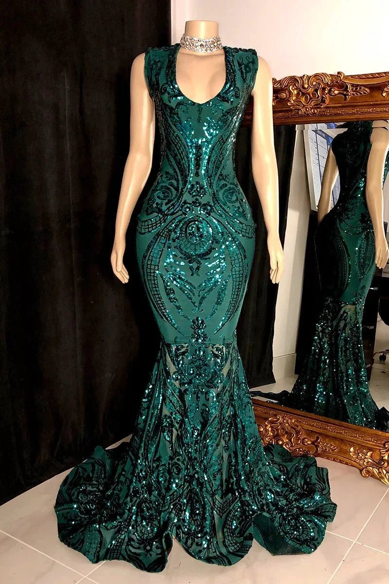Elegant Long Red Mermaid Sleeveless Prom Dress With Lace