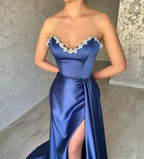 Elegant Long Royal Blue A-line Sleeveless Prom Dress With Slit