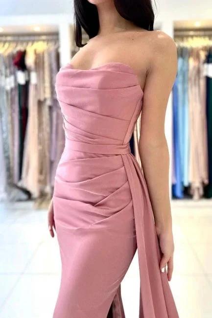 Elegant Long Simple Sleeveless Dusty Pink Evening Dresses With Slit