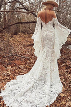 Elegant Long Sleeves Mermaid Lace Backless Wedding Dresses