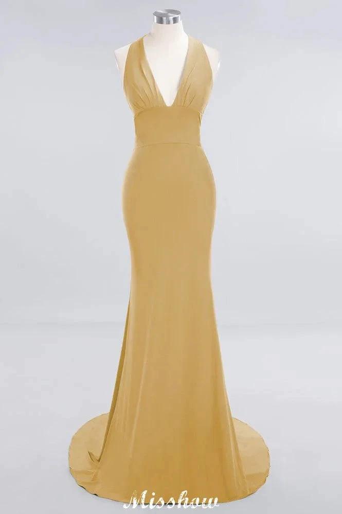 Elegant Mermaid Halter Evening Dress Simple Sleeveless Floor Length Party Gown