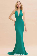 Elegant Mermaid Halter Evening Dress Simple Sleeveless Floor Length Party Gown
