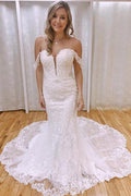Elegant Mermaid Off the Shoulder Lace Wedding Dresses with Appliques WD527