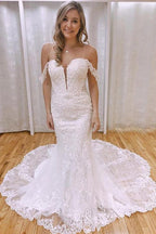 Elegant Mermaid Off the Shoulder Lace Wedding Dresses with Appliques WD527
