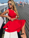 Elegant Red Short A-line Satin Prom Homecoming Dresses