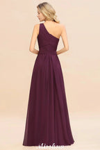 Elegant Ruffles One Shoulder Prom Dresses | A-Line Sleeveless Evening Dresses